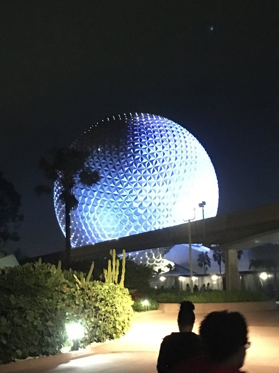 I have to say my favorite views are at night. #spaceshipearth #epcot #memories #giantgolfball #drinkingaroundepcot