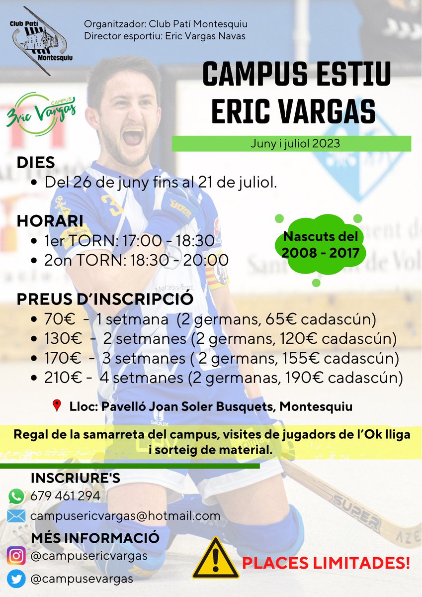 Obrim inscripcions del campus d’estiu Eric Vargas!!! 💥