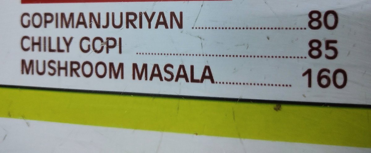 The famous 'Gopi' I know from #Kerala is the actor 'Suresh Gopi'. 

The below 'Gopi' is not new to me either (read Gobi Manchurian and Chilli Gobi 😂😂😂) 

#KeralaDiaries #Payyanur #menu #Food