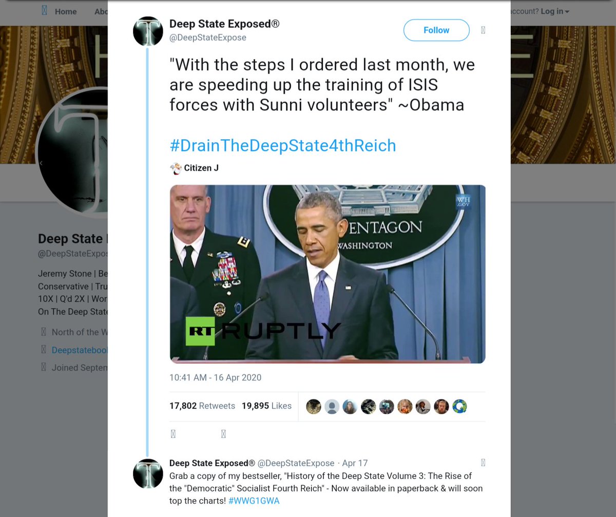 x.com/deepstateexpos… 

Who trained/supplied ISIS?
What if [HRC] won?
Who destroyed ISIS?
Knowledge is power.

Another account Twitter needs to reinstate