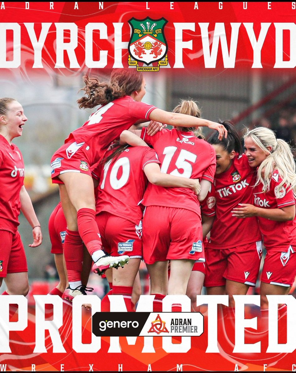 A huge WELL DONE to @WrexhamAFCWomen on getting promoted to the Women's Adran Premier League.

Llongyfarchiadau from all of us @StPetersRossett 

#GeneroAdranLeagues