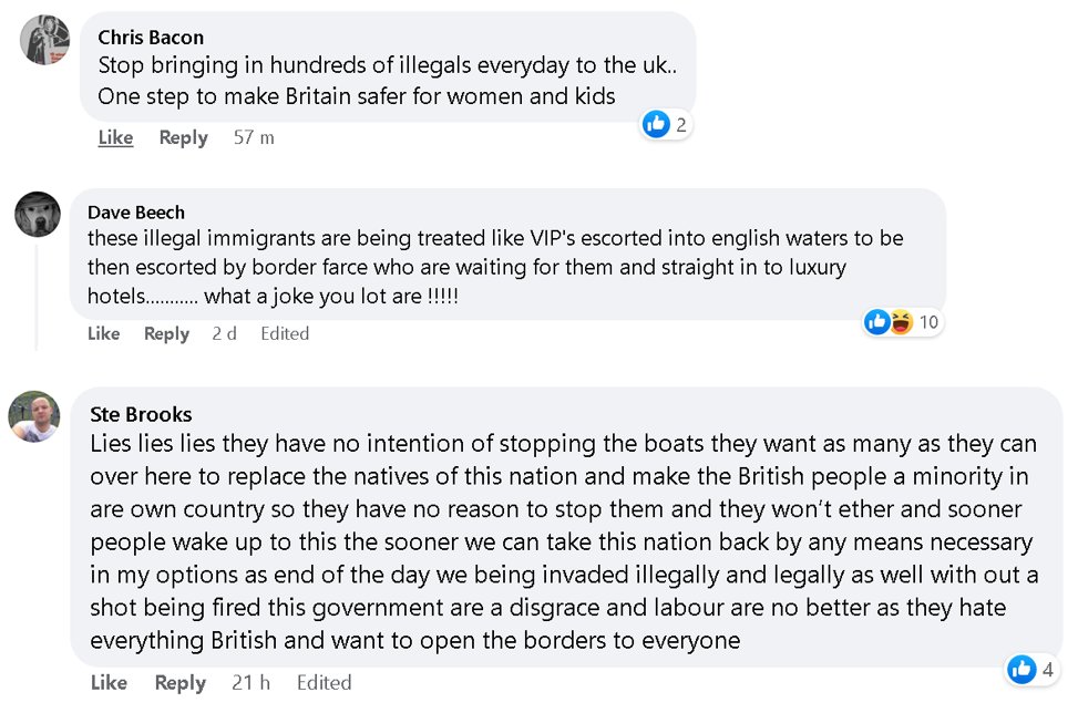 A sample of the usual bile and hate about asylum seekers, unchallenged by Gullis on his Facebook page this weekend. It's neverending most Groups have rules; his doesn't. #Gullis #GullisOut #ToriesOut283
