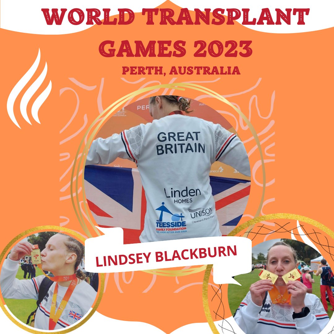 Lindsey Blackburn is representing team GB in the world transplant games at Perth Australia. Today she won Gold 🥇 in the Senior Female World Transplant Champion 5k road race! 🏃‍♀️🏃‍♀️ Also #TeamGB ladies won Gold as the overall fastest Team. #TTFF #teesside # #welookafterourown