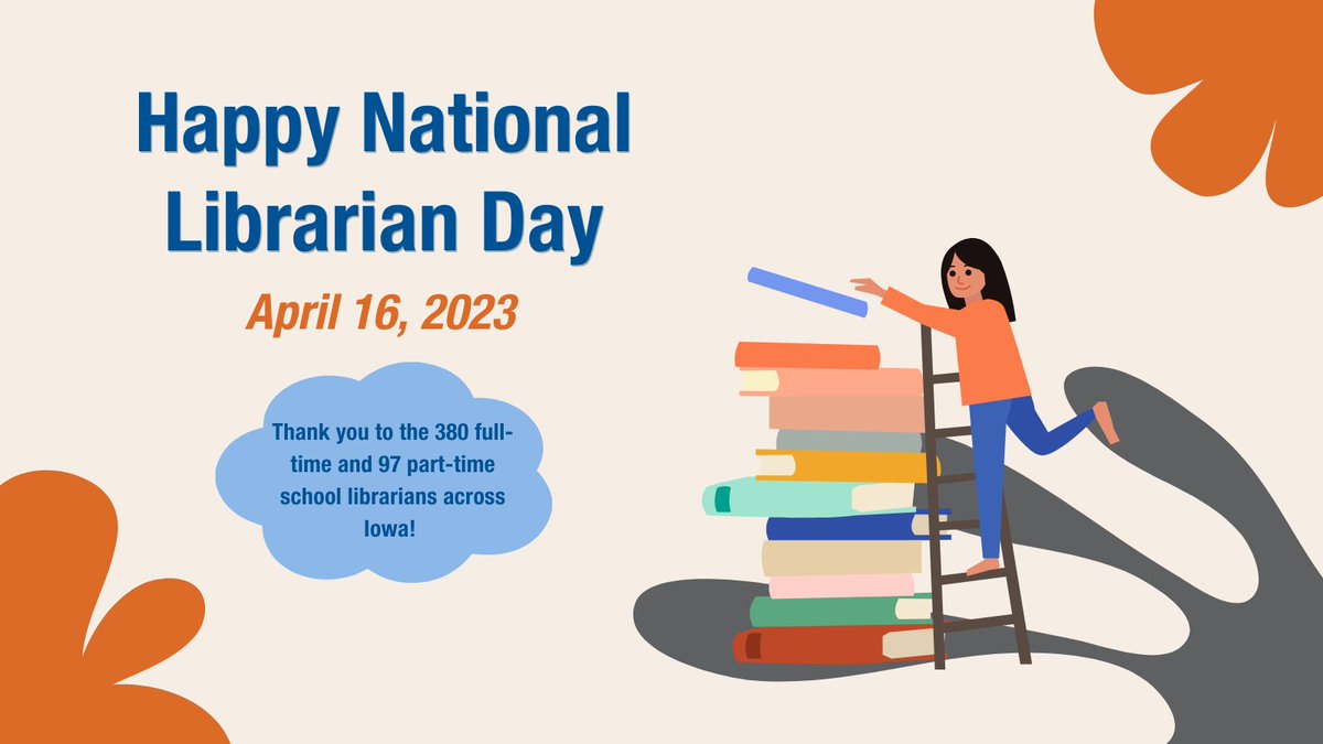 Happy National Librarian Day! Did you know there are 380 full-time and 97 part-time librarians/media specialists across Iowa? Thank you for all that you do for Iowa public schools! #IowaSchools #NationalLibrarianDay 📖