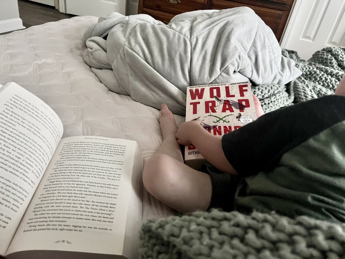 What’re you reading today? I’m tandem reading EoS and ToD, and my son has selected some light reading for himself from my shelf.  #empireofstorms #towerofdawn #sarahjmaas #wolftrap #connorsullivan #whatreyoureading