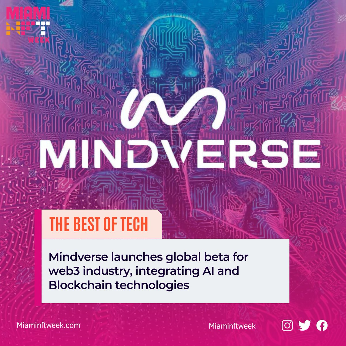 MiamiNFTweek's tweet image. Experience the future now: Mindverse, an AI-powered Web3 platform, launched its global beta, offering decentralized identity solutions, AI-powered analytics, and more to enable Web3.0 innovation. #Mindverse #Web3 #Blockchain #AI #Innovation #Revolution