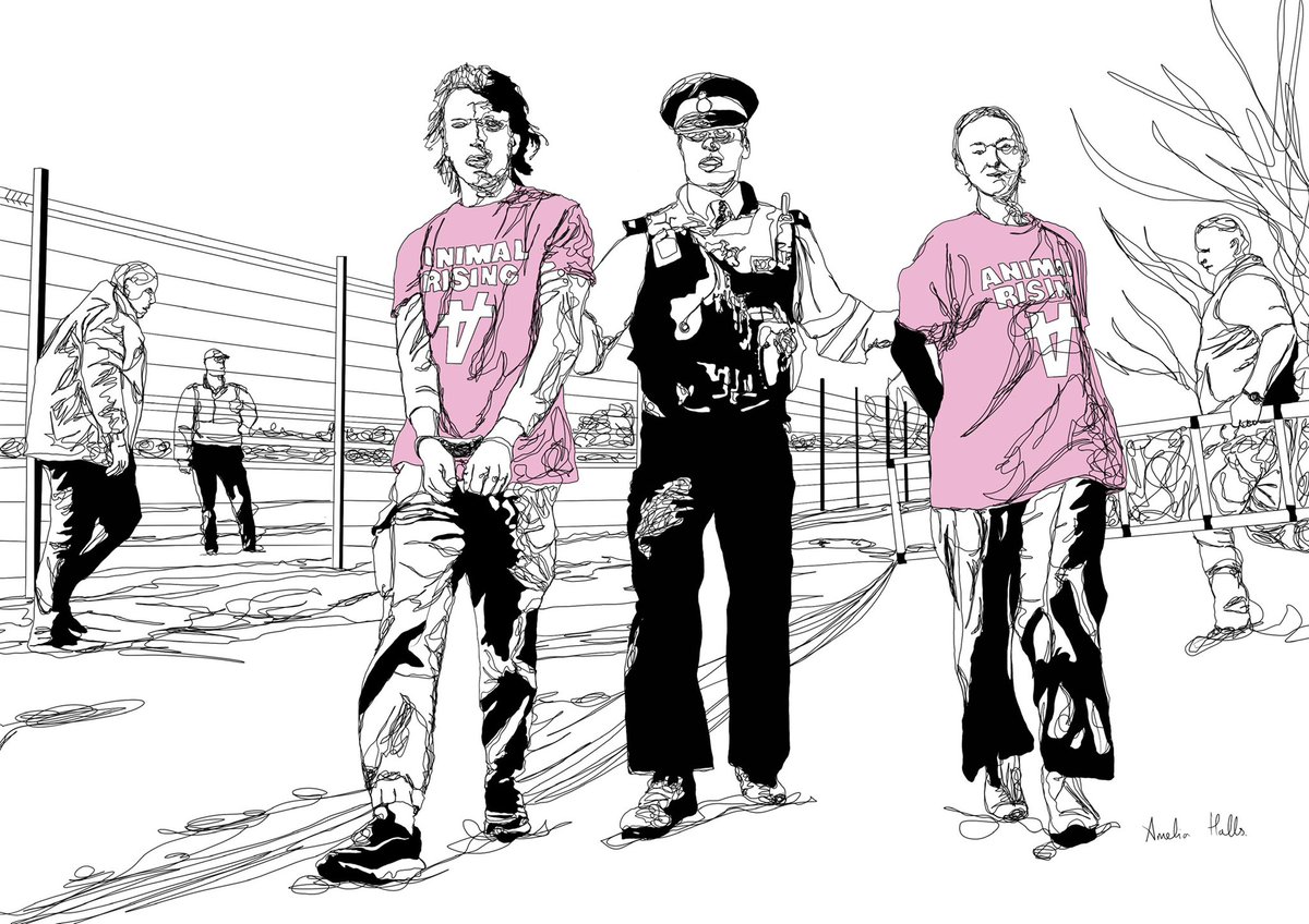 A lil illustration of the <a href="/AnimalRising/">Animal Rising</a> protest at the grand national yesterday. 

Must credit me to use: Amelia Halls