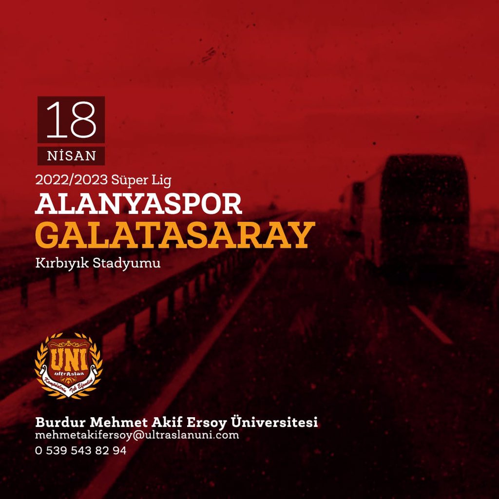 GÖRMEYİNCE SENİ BİR AN, ÖLÜM YAKIN HER AN!

GALATASARAY'ımızı alanyaspor karşısında yalnız bırakmıyoruz! 

#ultrAslanUNI #AkdenizBölge