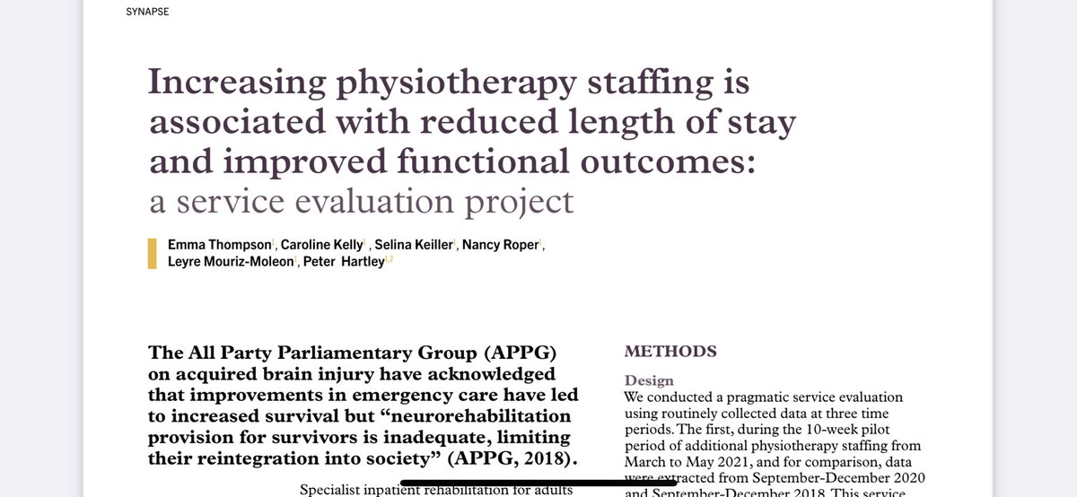 It’s published! 🙌 We showed that increased physio staffing on acute neurosciences wards was associated with: ⬆️ patient functional outcomes ⬇️ hospital length of stay Since this we have gained some extra funding for therapy staffing in neuro at @CUH_NHS @CUH_Physio- 🧵…