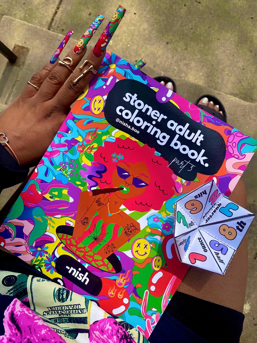 artsygalnish's tweet photo. i just dropped my third stoner coloring book w/ a stoner fortune teller game .. right on time for 420 💨🍃🥵❤️‍🔥🖍️ https://t.co/W8YYTm3L7z