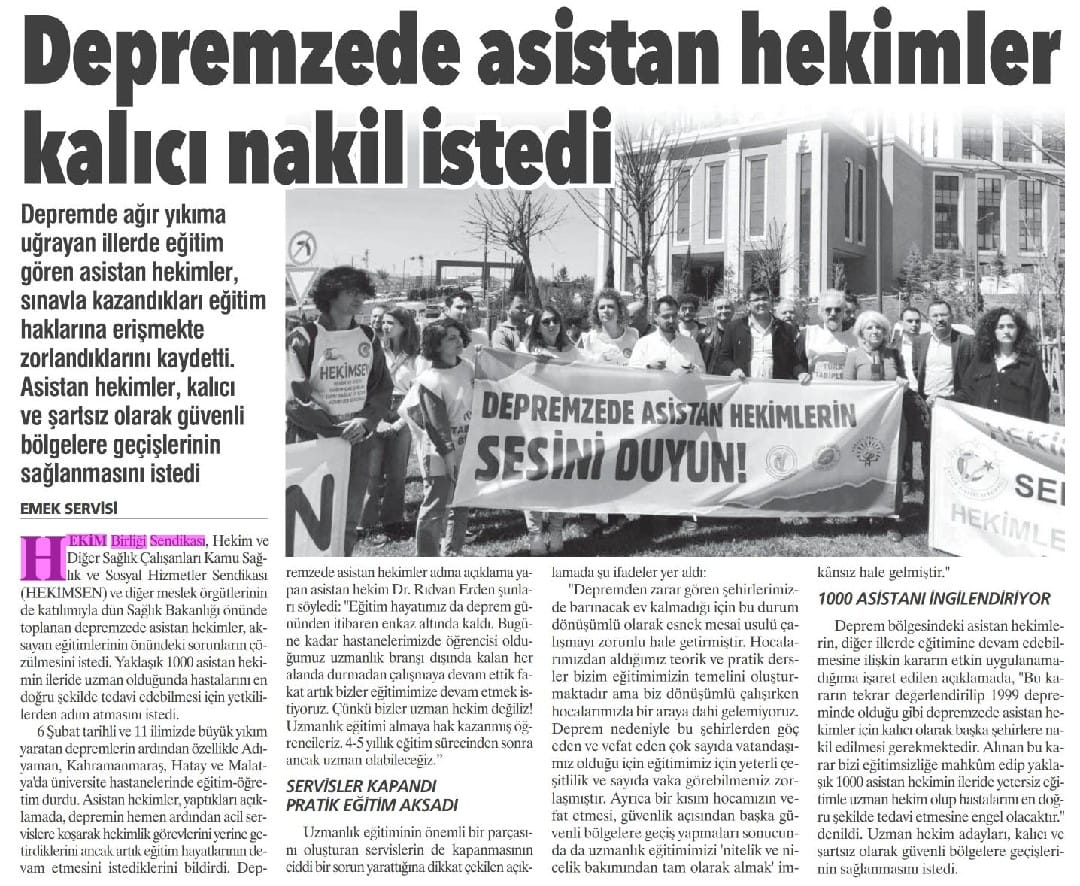 hekim_birligi's tweet photo. Depremzede asistan hekimlere 1999 yılında  tanınan nakil hakkı tanınmalıdır. Anayasal hak olan eğitim hakkı sekteye uğramıştır. Bu sebeple son derce haklı ve meşru olan  talepleri karşılanmalıdır. @erolozvar @drfahrettinkoca @YuksekogretimK #AsistanHekimKöleDeğildir https://t.co/QaIiEKzCKA