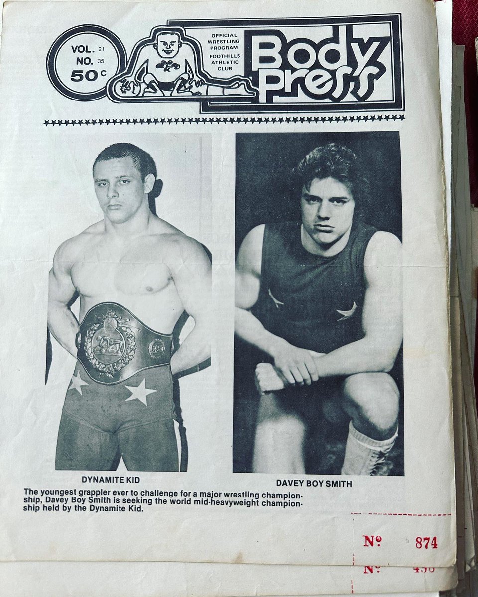 houndspaint's tweet photo. Came across my stack of Body Press programs from Stampede Wrestling. Lots and lots of awesome wrestlers came through the Stampede area. @StomperGouldie #StampedeWrestling #BodyPress #Calgary #YQR #RetroWrestling #BrettHart #OwenHart https://t.co/ZiZIGDgflS
