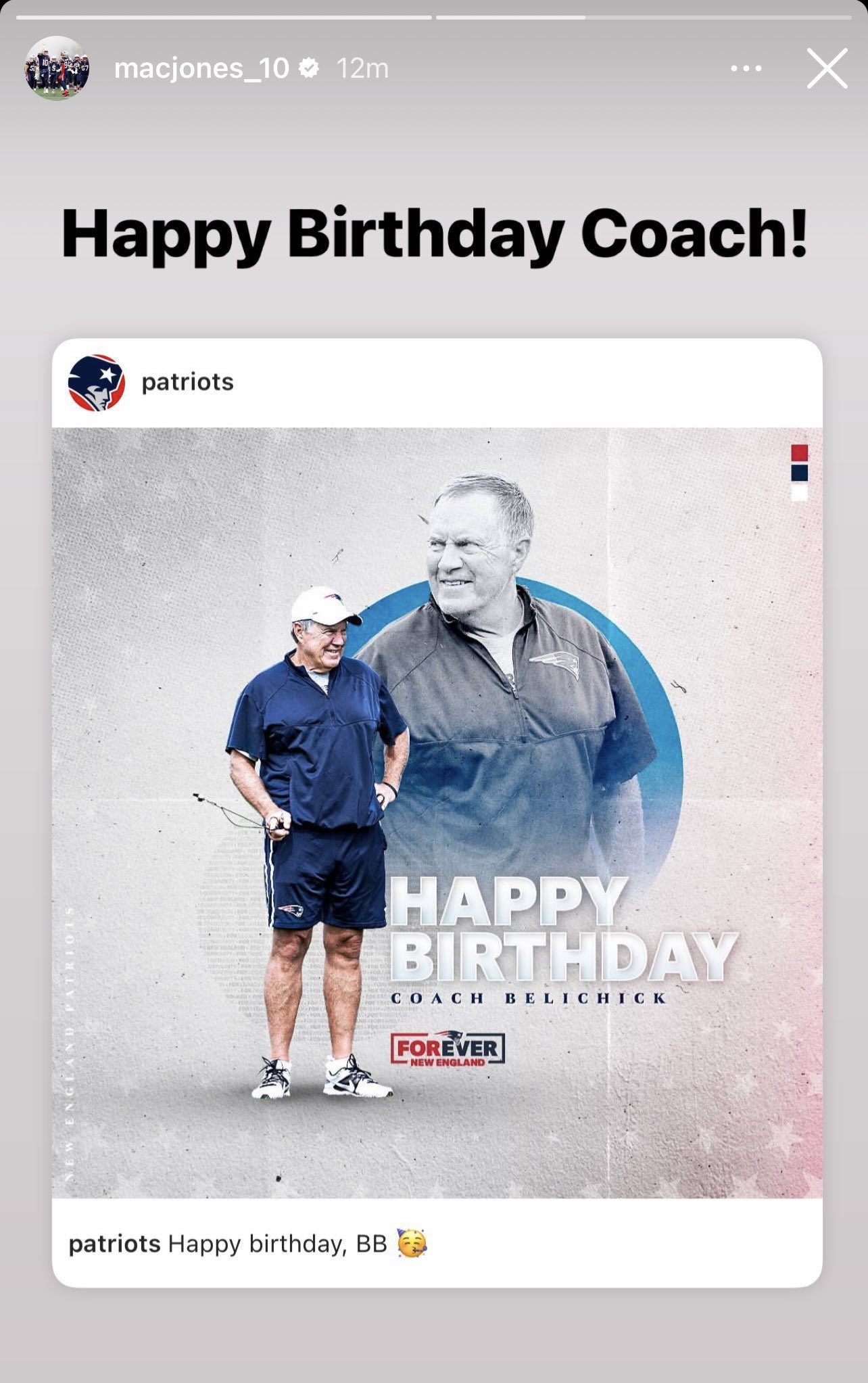 Mac Jones wishing Bill Belichick a happy birthday. Bill turns 71 years young today. Happy Birthday Bill! 