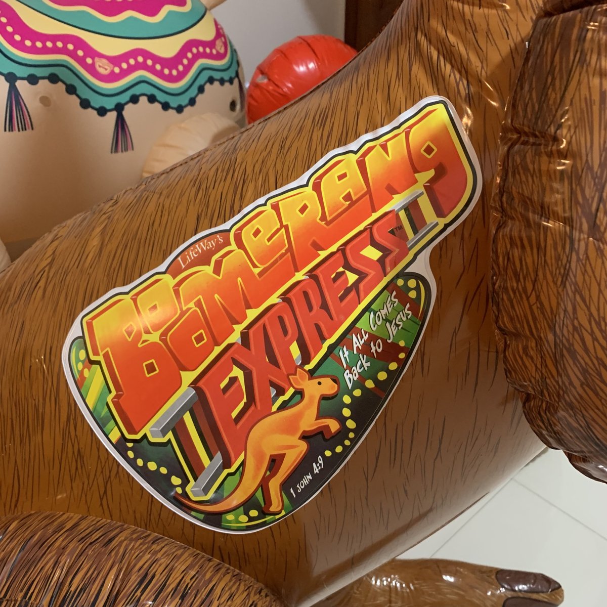 Pkiller661's tweet photo. Vintage LifeWay VBS Kangaroo, canโt remember the year of release, with soft and glossy vinyl.
.
#kangaroo #inflatablekangaroo #roo #sprinkler #infltablesprinkler #bigmouth #llama #inflatable #inflatables #pooltoy #pooltoys #float #floats #floatie #floaties #floaty #floatys https://t.co/ocpA5ykKEo