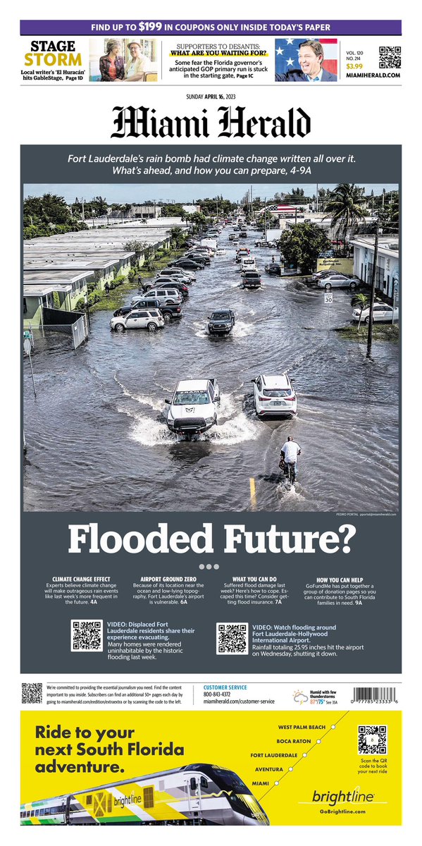 SteveMarinucci's tweet photo. Miami Herald front page today. #RonDuhSantis, where are you? https://t.co/gjuQlqA6xa