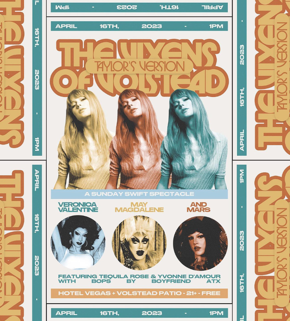 HotelVegasATX's tweet photo. ๐น SUNDAY ๐น
โ
โ
on the patio
#VixensOfVolstead Brunch (Taylorโs Version)๐ bops by @BoyFriendATX ๐ถ Brunch by #VegasConcessions ๐ณ
โ
โ
on the grandstand
Doors at 8:30pm
9:30pm - Saliyah
10:15pm - @Glasshealer
11pm - @alexaloneworld https://t.co/Cy1rKQCFGv