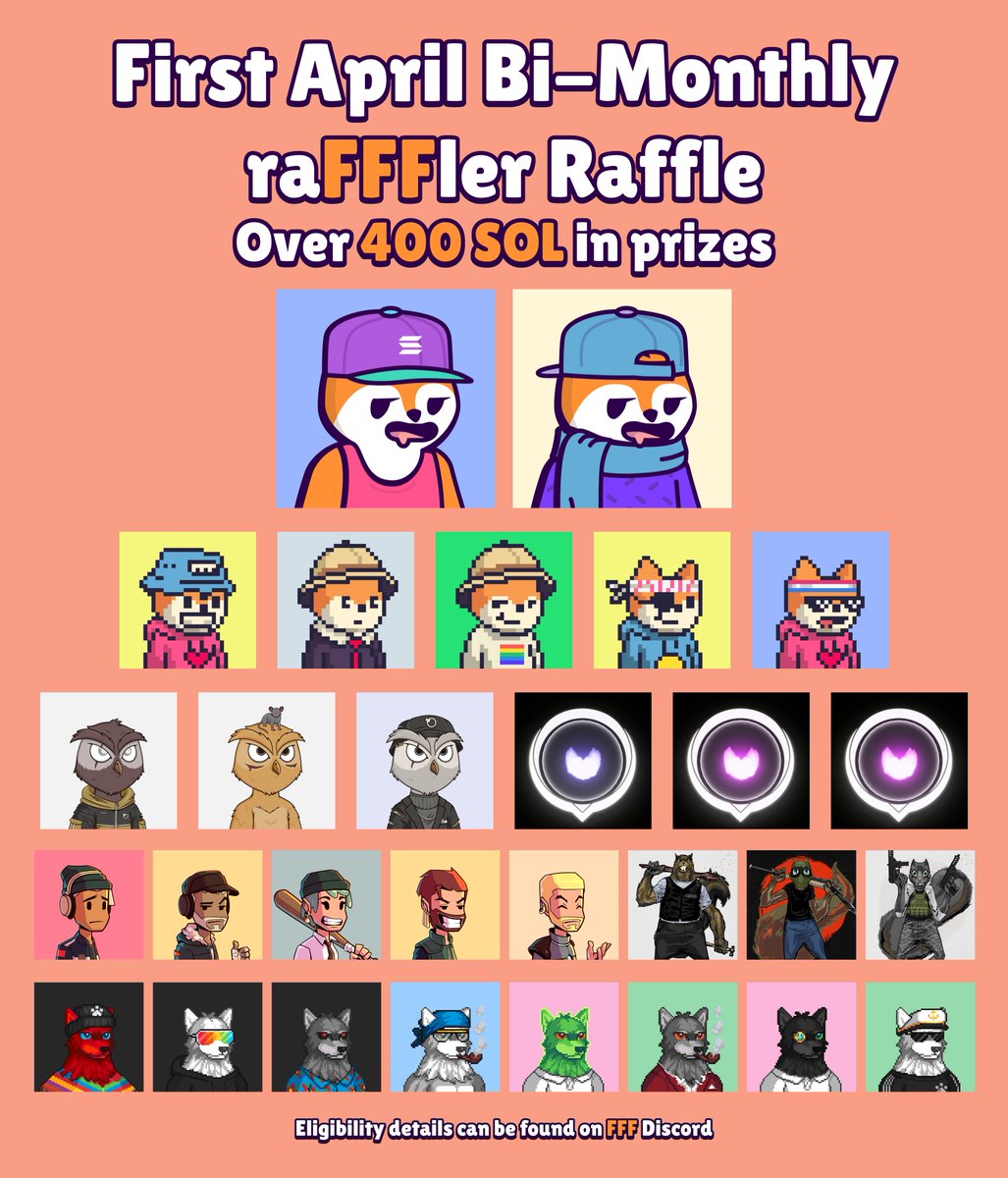 FamousFoxFed's tweet photo. The Bi-Monthly Rafffler Raffle is here and we're giving away over 400 SOL in prizes!✨

If you have over 100 SOL in raffle ticket purchases, you get an entry to the raffle and it will be drawn on April 17th.🟠🎟

See the full details and the list of entries at the FFF discord!🦊 https://t.co/7jPGXDC83V