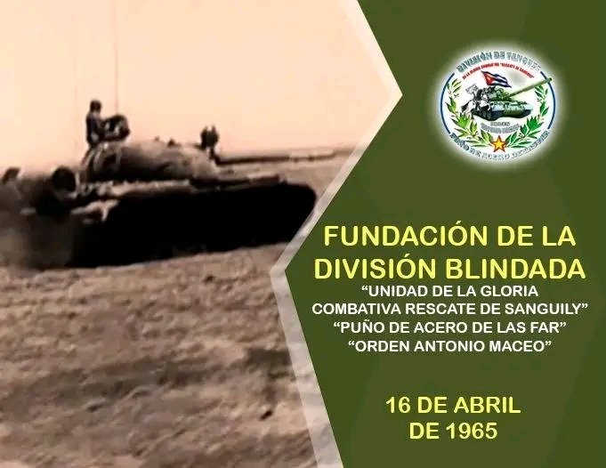 Henry Omar VC 🇨🇺 🇪🇭 🇵🇸 🇵🇷 (@henryomarvc1) on Twitter photo Este 16 de Abril - estamos celebrando otro aniversario de Gran Unidad de Tanques de la Gloria Combativa Rescate de Sanguily "Orden Antonio Maceo"
<a href="/DivisionTanque/">División de Tanques</a> <a href="/MinfarC/">Minfar_Cuba</a> <a href="/minint_cuba/">MININT_CUBA</a> Este 16 de Abril - estamos celebrando otro aniversario de Gran Unidad de Tanques de la Gloria Combativa Rescate de Sanguily "Orden Antonio Maceo"
<a href="/DivisionTanque/">División de Tanques</a> <a href="/MinfarC/">Minfar_Cuba</a> <a href="/minint_cuba/">MININT_CUBA</a>