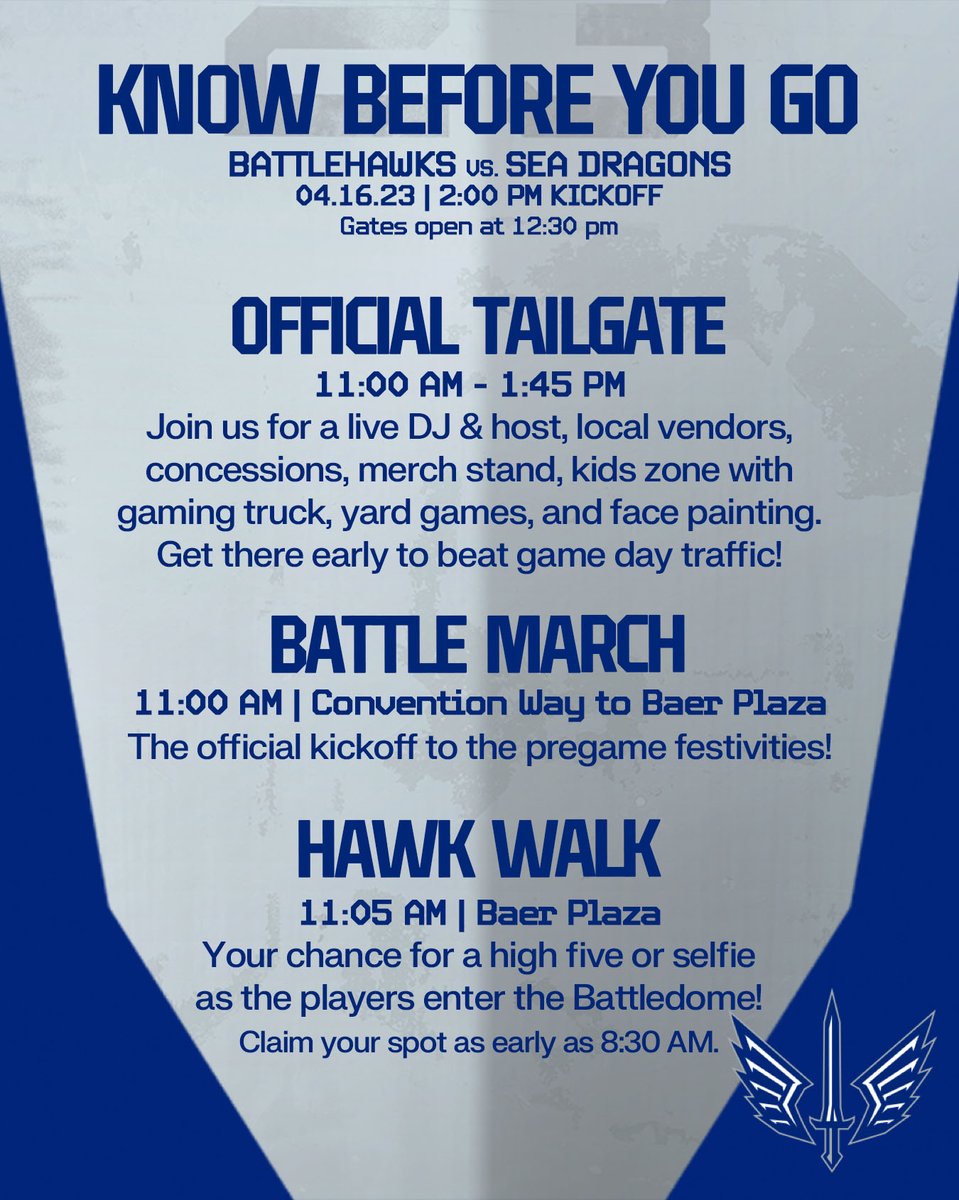 DowntownStLouis's tweet photo. 🏈 SUNDAY is BATTLE DAY in the DOME! 🏈 

Here's everything you need to know about today's @XFLBattlehawks game in Downtown St. Louis. 

📺 2 p.m. on @ESPN #KaKaw #STL #StLouis https://t.co/vilIcQYLSY