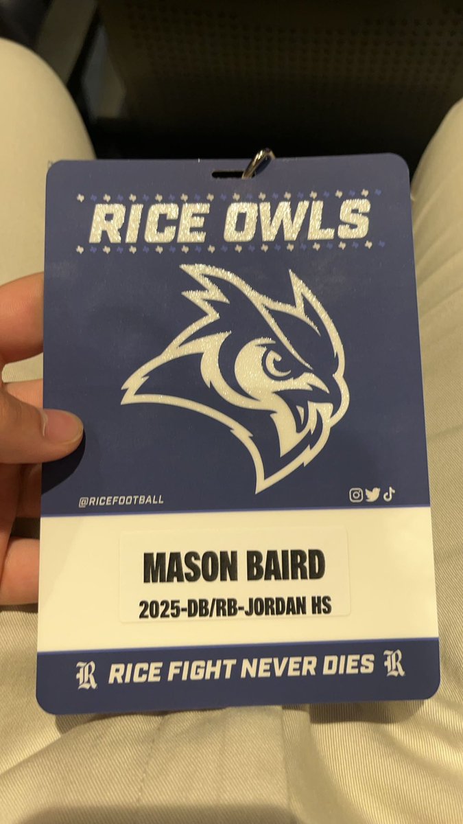 MasonBaird_'s tweet photo. I had a great time @RiceFootball spring game. Thank you for the great experience. @CoachTOdom @Coachblsmith @JHSWarriors_FB @movement_doc_ https://t.co/wxLjxwfAVB