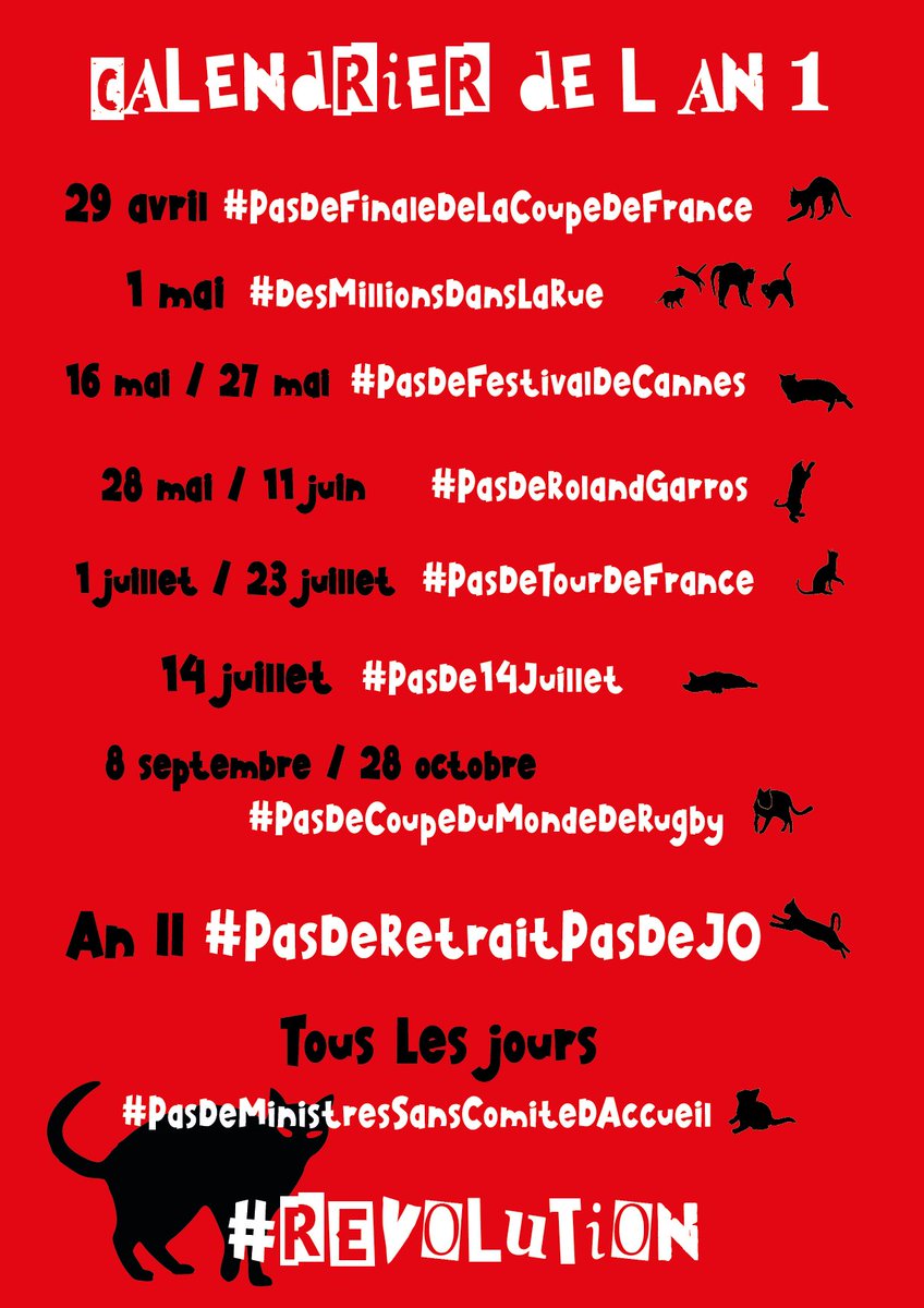 🔴 Faites le votre !  RT🔴
Il y a pleins d'autres dates et laissez libre cours à votre imagination !

🔴On met #CalendrierDeLAn1 en tendance Twitter ?🔴

#PasDeRetraitesPasDeJO #PasDeRetraitPasDeJO #PasDeRetraitPasDeJO2024 #Revolution #GreveGenerale #GreveGeneraleIllimitee