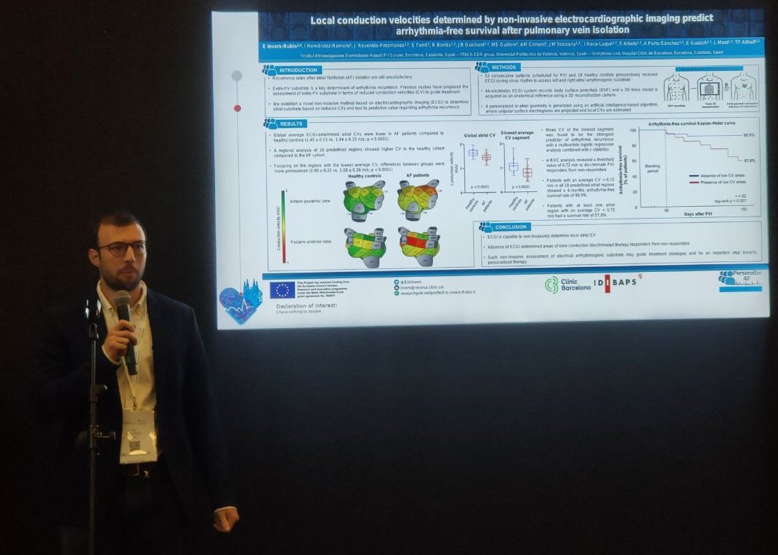 Eric (@ericinvers) on Twitter photo Today I had the opportunity to show in #EHRA2023 the work we have been doing in <a href="/hospitalclinic/">Hospital Clínic</a>-<a href="/idibaps/">IDIBAPS</a> in the <a href="/PersonalizeAF/">PersonalizeAF</a> project! I talked about how conduction velocities determined with non-invasive #ECGi predict arrhythmia-free survival post-PVI Today I had the opportunity to show in #EHRA2023 the work we have been doing in <a href="/hospitalclinic/">Hospital Clínic</a>-<a href="/idibaps/">IDIBAPS</a> in the <a href="/PersonalizeAF/">PersonalizeAF</a> project! I talked about how conduction velocities determined with non-invasive #ECGi predict arrhythmia-free survival post-PVI