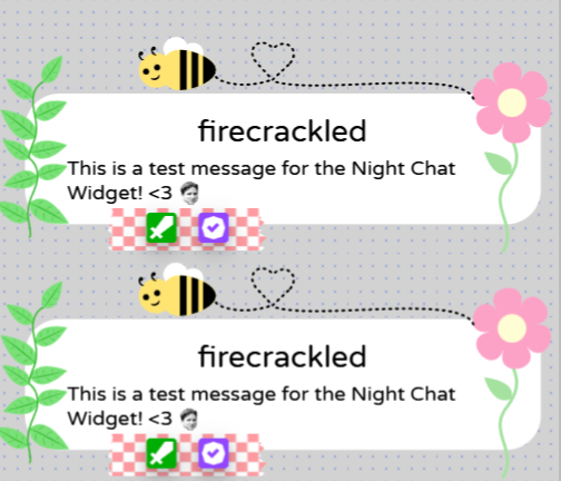 Firecrackled's tweet photo. remade the Bees, Vines &amp; Flowers chat widget to be more adjustable! Now you can change the color of the tape, chat bubbles, bee trail (black or white) badges (only 5 color options) and all text! I love how it turned out. https://t.co/enHkdKaQUA