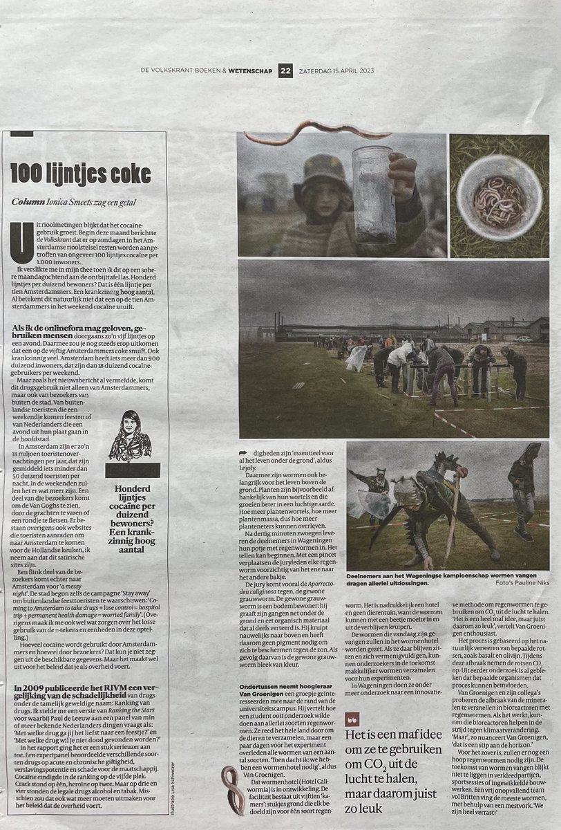 Nu wat beter leesbaar?
Mooi en interessant verhaal over regenwormen: 'Ode aan de regenworm' in de <a href="/Volkskrant/">de Volkskrant</a> van 15 april 2023.

Complimenten voor het mooie initiatief van <a href="/WUR/">Wageningen U&R</a>-hoogleraar bodembiologie @JWvanGroenigen! TOP!

#regenworm #bodem #bodemstructuur #fosfaatontsluiting