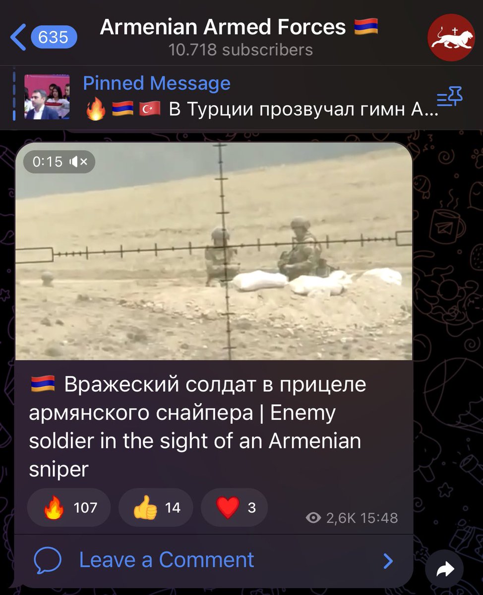 adnanhuseyn's tweet photo. Today, #Armenia|n Telegram channels are deliberately sharing provocative footage of an #Armenian sniper aiming at an #Azerbaijani serviceman. When #Azerbaijan takes appropriate measures tomorrow, they will quickly start crying out about "genocide" and "ethnic cleansing". https://t.co/X3jwbPoI8h