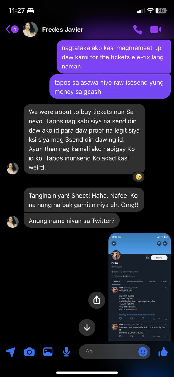 ‼️SCAMMER ALERT ‼️

DON’T BUY FROM <a href="/shhd_hk/">nisa</a> 

they collected Fredes Javier’s ID as well as mine!!!! kaloka
i just wanted to buy my senior dad a ticket 😭

wts wtb lfs lfb laufey live in manila