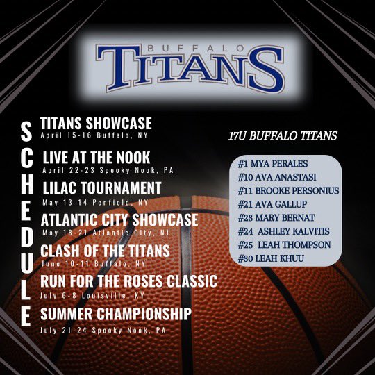 Looking forward to the 2023 AAU season with my Buffalo Titans teammates. Here’s our tournament schedule…