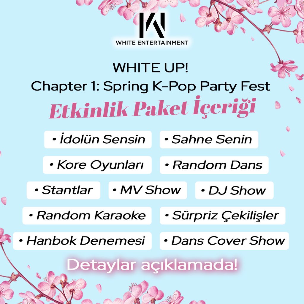 WhiteOrganisat's tweet photo. WHITE UP! Chapter 1: Spring K-Pop Party Fest’e hazır mısınız?
Bu parti, başka parti, neden mi ? Nedeni içeriğinde gizli!
Detaylar instagram hesabımızda.
#springwithWE #kpopparti #springfest #weetkinlik #whiteentertainment #whiteup https://t.co/qRvQMhXqm9