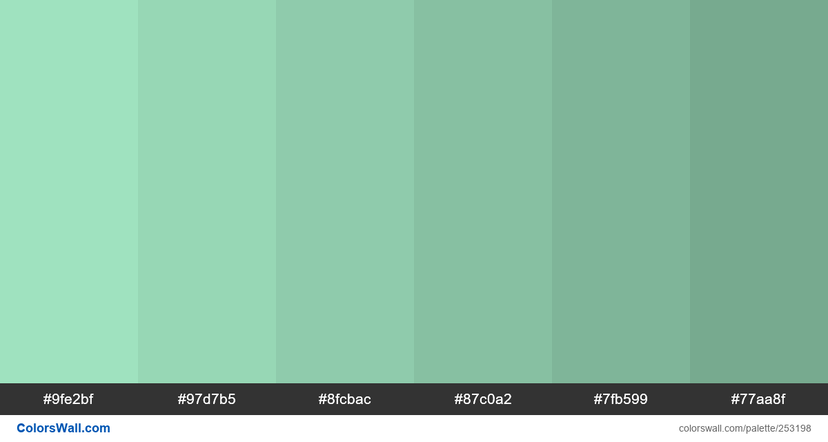 colorswall on Twitter "Bright Sea Green shades 9fe2bf, 97d7b5