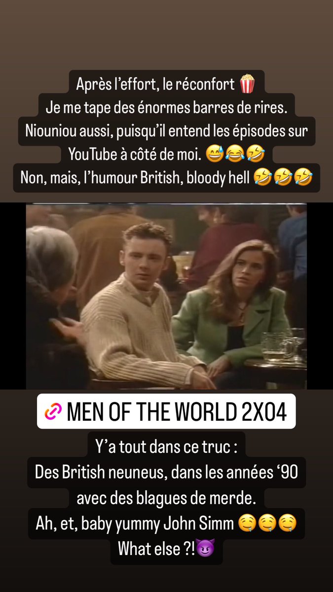 Alisone_Davies's tweet photo. Did you know ? Le saviez-vous ?
I discovered that yesterday ! J’ai découvert ça hier ! 🇬🇧🍿🤤
#french #English #JohnSimm #MenOfTheWorld #sitcom #serie #nineties #baby #love #British https://t.co/PuYI9Z97vp