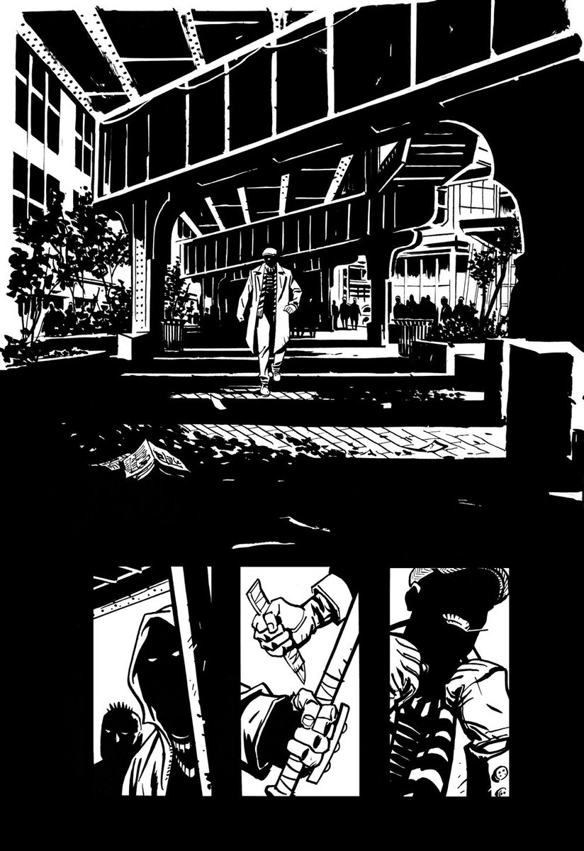 smartinbrough's tweet photo. A sneak peek at my WIP, creator owned project for Megascope / @ABRAMSbooks. One hundred and fifty pages of black &amp; white, crime noir written and illustrated by myself with lettering by John Workman and spot red color by @SotoColor. #passionproject https://t.co/9bynAMFqE1