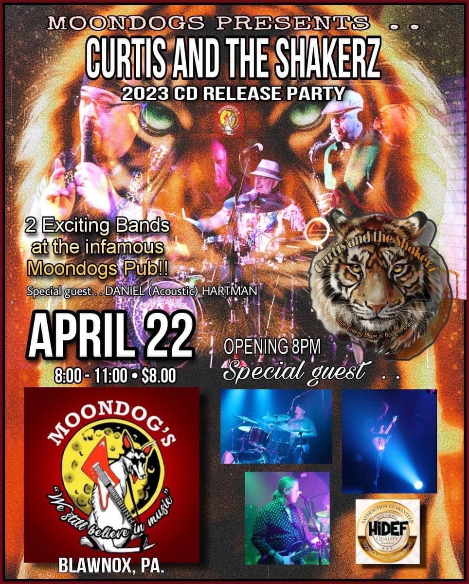moondogspub's tweet photo. Saturday: Curtis and the Shakerz #CDReleaseParty wsg Daniel “Acoustic” Hartman #blues https://t.co/H8vJqOzo4O