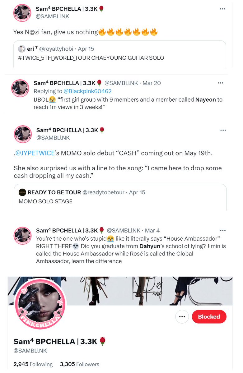 protecttwice_'s tweet photo. 🚨 MASS REPORT 🚨

@/SAMBLlNK
🔗https://t.co/hMm4eTjAuw

InsuIts MM, DH, CY, and #TWICE.

📌 Report. Do not engage.
> Someone else→ Hârassment→ Insulting or name-calling→ Race, gender...→ Add context→ Submit→ Block

Please RT!
#ONCEs #ProtectTWICE
