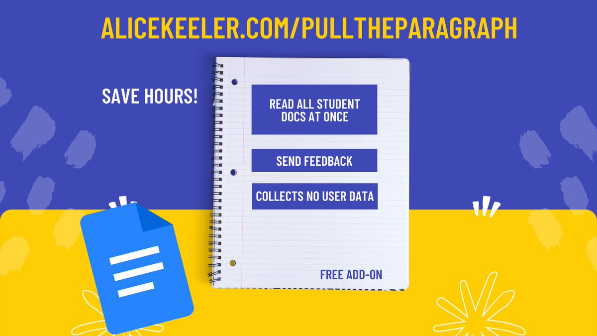 alicekeeler's tweet photo. Use the unofficial Add-on Pull the Paragraph by Alice Keeler

⏰ SAVE HOURS!! 

Read all student Google Docs at once. Push feedback. 

https://t.co/zF9GGLVK4o

#googleEDU #Google Docs https://t.co/KTCVnYZ5wP
