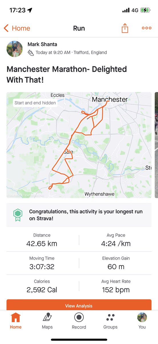Machester Marathon ✅

3.07 was time, buzzing at that for first proper marathon. All went to plan with paces. Time for a big feed.