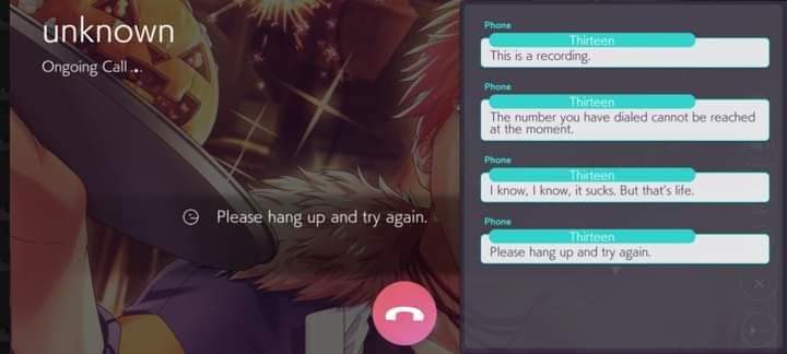 The unknown person who messaged us at the start could be Thirteen 🤔  

When asked for name they reply Thirteen blocks. If you call them, you get a voicemail, and clicking the "previous messages" button says this.