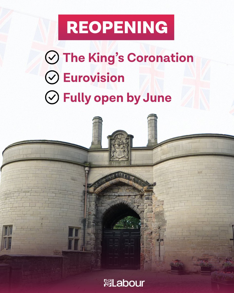 Nottingham Castle is reopening soon thanks to @ng_labour. 🏰

@Angharad4Labour, @cllrsamwebster and others have worked hard to get the Castle open again, starting with the #Coronation. 

The difference having hard working Labour councillors in Castle ward makes. 🌹