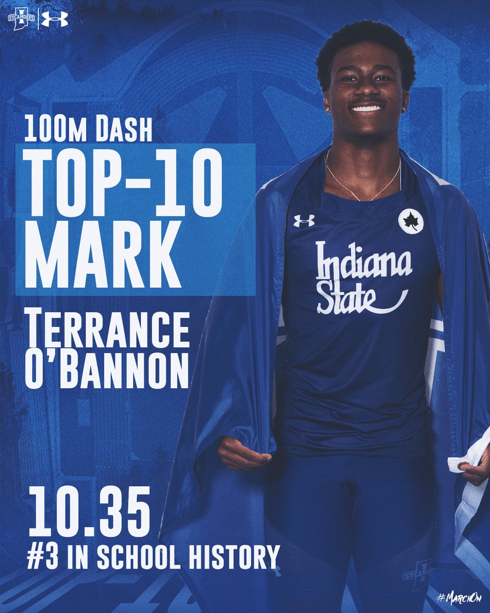 IndStXCTF's tweet photo. .@TerranceOBannon's 100m time yesterday...

🔵 Gibson Invitational meet record
⚪️ #3 in program history
🔵 Fastest 100m for a freshman in program history

#MarchOn | #StayRooted https://t.co/vJP6jPKBP7