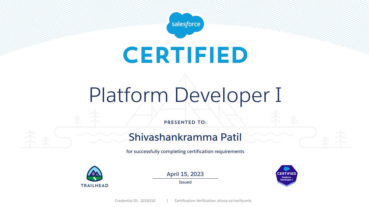 A successful weekend! ✨🎉
I'm excited to report that I received my Salesforce Platform Developer 1 Certification today.
I can now mark myself as a certified Salesforce Developer.
#salesforce #salesforcecertified #trailhead #trailblazercommunity #salesforcedevelopers