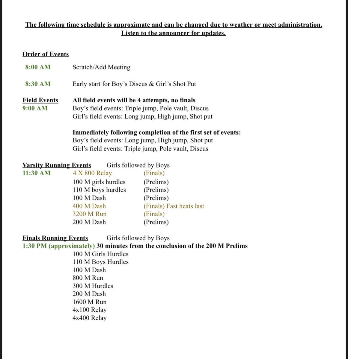 Lots of track this week! Starting off with Creek Valley tomorrow. Good luck everyone! Times here are MT 
<a href="/NPCatholic/">NPCatholicSchools</a>