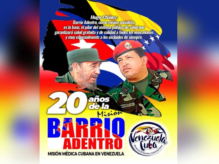 La Misión Barrio Adentro, surgida el 16 de abril de 2003, celebra hoy sus 20 años. Gracias Fidel, gracias Chávez por ser los artífices de este humanitario programa.
#20AniversarioBarrioAdentro 
#IzquierdaUnida 
#DeZurdaTeam 
<a href="/Mujeres_Revoluc/">Mujeres en Revolución 🇨🇺❤💃🏼</a>