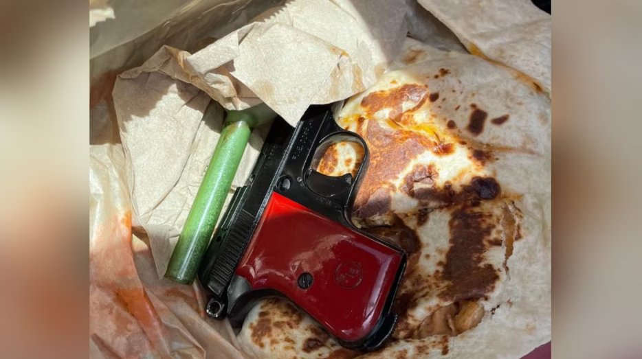 WAFB's tweet photo. Gun found in quesadilla leads to man’s arrest, police say: https://t.co/pgGWShn8oV https://t.co/VrA2ix9AYO