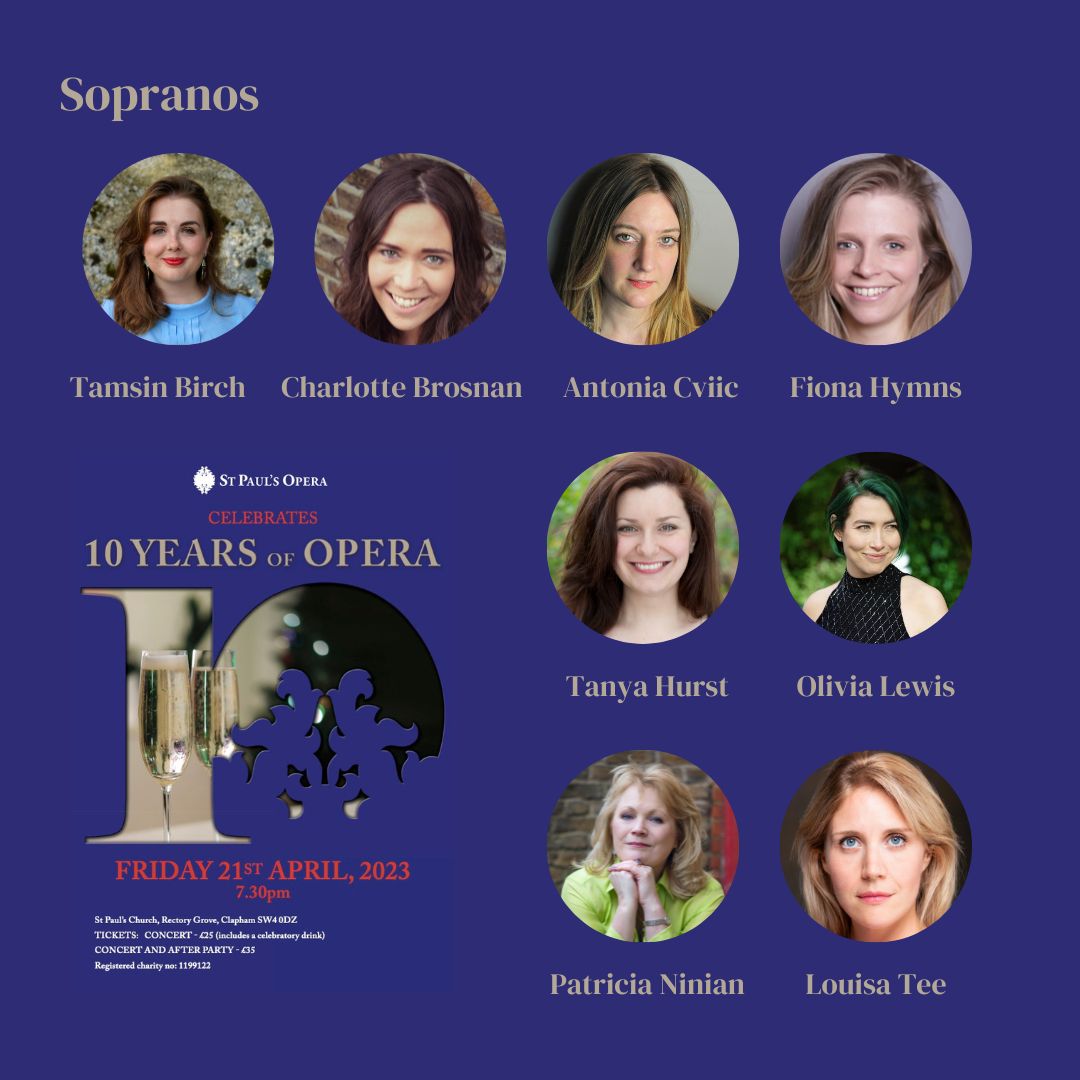 A few days to go to the <a href="/stpaulsopera/">St Paul's Opera</a>  10th anniversary gala on Friday 21st April at 7.30pm at <a href="/StPaulsSW4/">St Paul's Clapham</a> 
It's time to introduce you to our sopranos - what a lot of lovely ladies!
Tickets for the gala are available here:
stpaulsopera.org/add-events.../…
#operagala