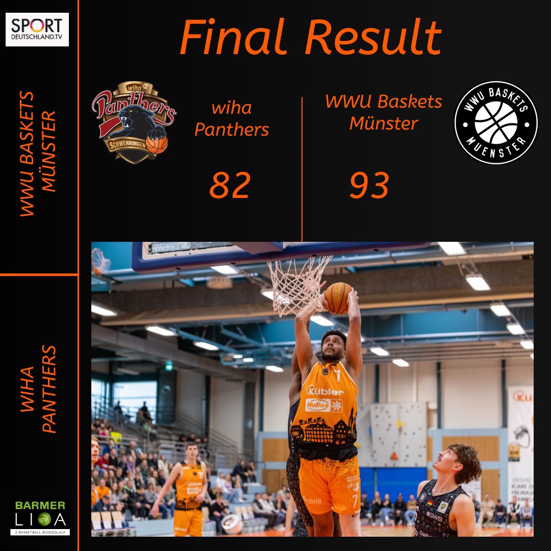 Nach einer 🤕 schwierigen Woche mit Verletzungen und Krankheitsfällen geht die Partie gegen die @wwubaskets mit 82:93 verloren.

Respekt an die Panthers-Rekonvaleszenten, die ein gutes Spiel vor 514 Zuschauern in der #Deutenberghalle gezeigt haben. 💪🏼

#DieGrößtenImSchwarzwald