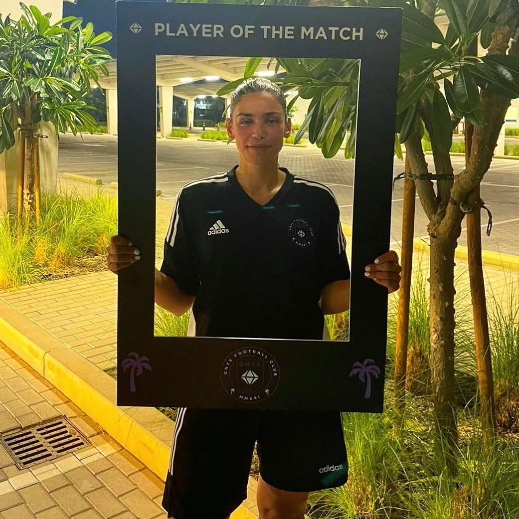 onyxwfc's tweet photo. Shout out to Amira who was voted #PlayerOfTheMatch in Onyx FC Black’s first game of the EFA Cup last week.

Amira scored the first goal and assisted 2 other goals to help secure the team’s win in their first game. 👏⚽️💜🖤
#womensfootball #womensfootballuae #womensfootballdubai https://t.co/Jlz1jbVBLk