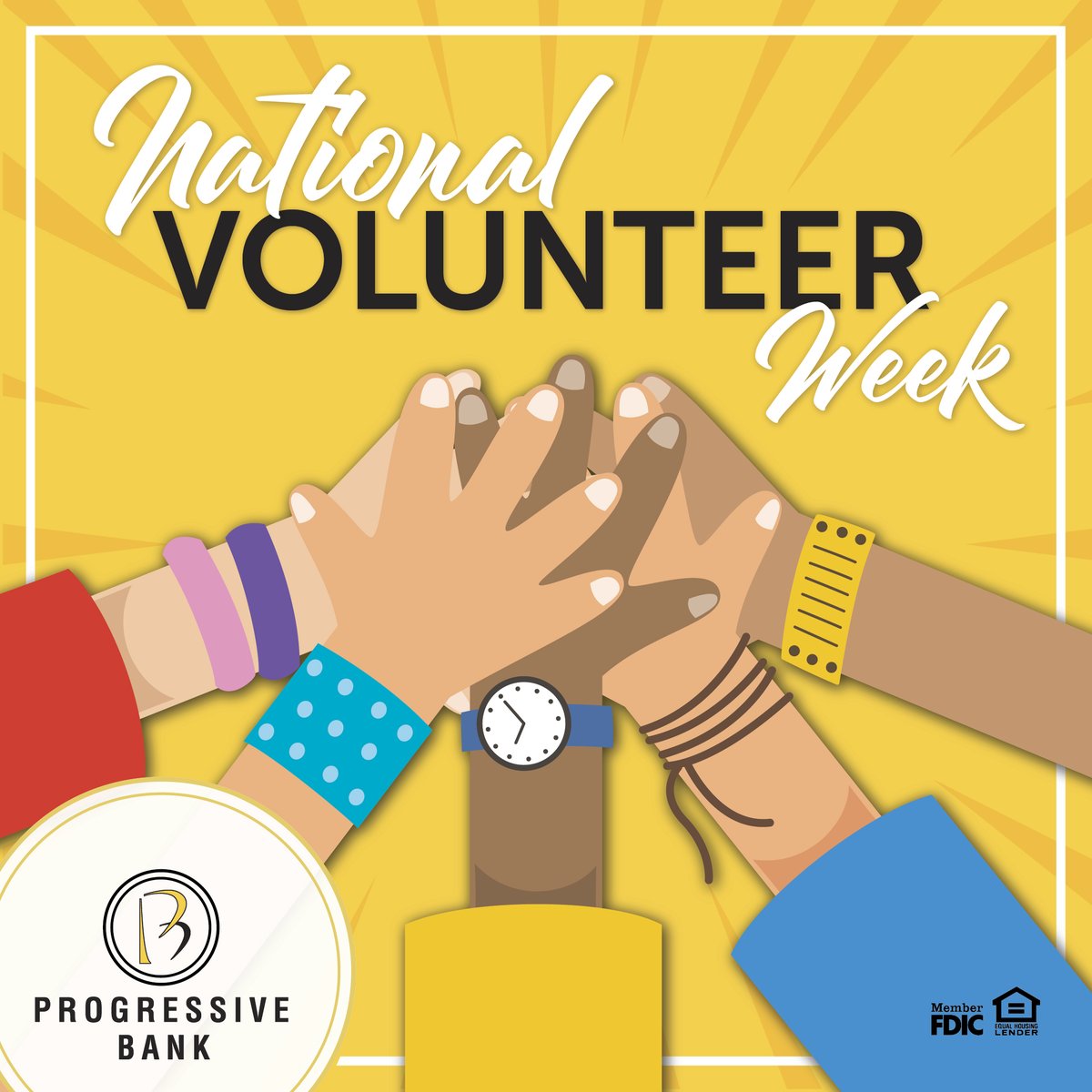 ProgressiveBank's tweet photo. Time to roll up the sleeves and volunteer! It's National Volunteer Week!
Shout-out to all of our Progressive Bankers who volunteer their time and talents to serve our communities!
#ProgressiveBank #LocalBank https://t.co/rnwfytYp3G